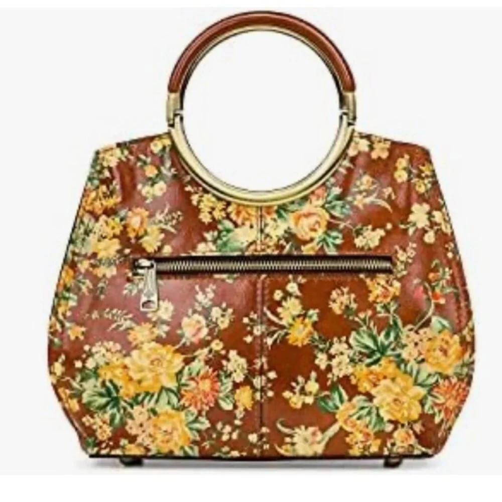 Patricia Nash Aria Handbag Leath Vintage Botanical Garden Floral Crossbody